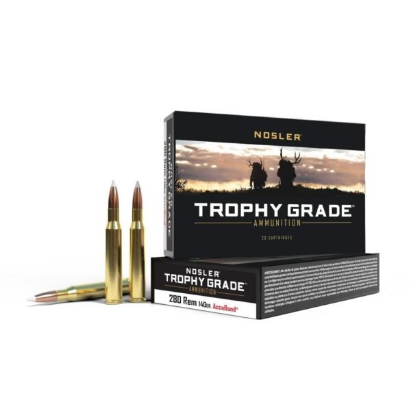 https3A2F2Fmedia.chattanoogashooting.com2Fimages2Fproduct2FNO485452FNO48545-1.jpg Nosler Trophy Grade Rifle Ammunition .280 Rem 140 gr AB 3000 fps - 20/box
