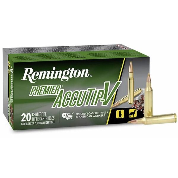 https3A2F2Fmedia.chattanoogashooting.com2Fimages2Fproduct2FRT291862FRT29186-1.jpg Remington Premier AccuTip Varmint Rifle Ammunition .22-250 Rem 50 gr ATV 3800 fps 20/ct
