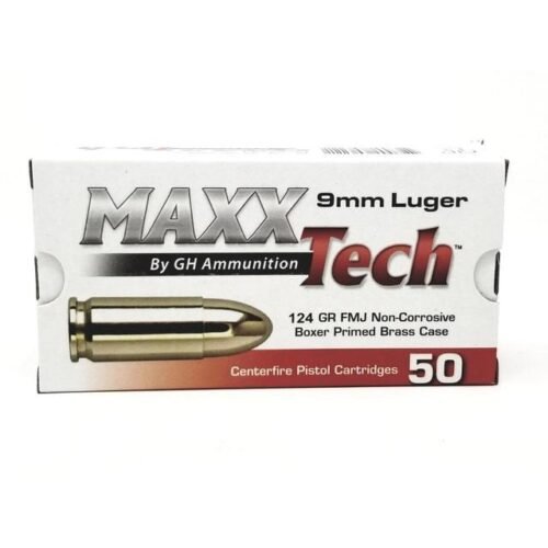 MAXXTech Handgun Ammunition 9mm Luger 124gr FMJ 1126 fps 500/ct (Case of 10 50/ct Boxes)