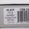 UNDERWOOD 45 ACP 230GR JHP - 20RD 10BX/CS
