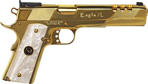 IVER JOHNSON EAGLE XL PORTED - 10MM 6" 24K GOLD WHITE PEARL