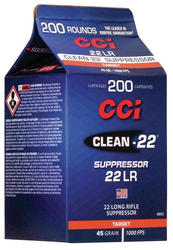 CCI Clean-22 Suppressor Rimfire Ammunition .22 LR 45 gr LRN 1000 fps 200/ct