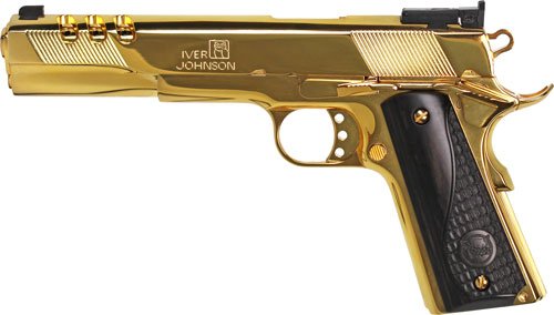 GIJ39_LEFT IVER JOHNSON EAGLE XL PORTED - 10MM 6" 24K GOLD BLACK WOOD