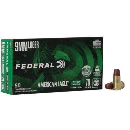 Federal American Eagle IRT Lead Free Handgun Ammunition 9mm Luger 70gr FMJ 1625 fps 50/ct