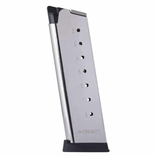 https3A2F2Fmedia.chattanoogashooting.com2Fimages2Fproduct2FMYCG4508SPF2FMYCG4508SPF-1 Mec-Gar 1911 Govt Handgun Magazine with Plastic Removable Buttplate & Follower .45 ACP HT Stainless Steel 8/rds High Cap