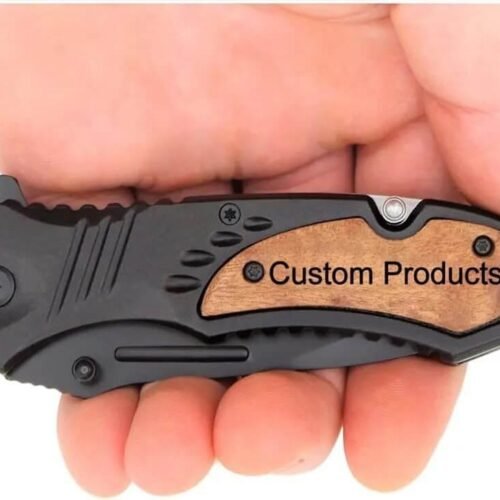 Custom Engraved Folding Pocket Knife (Tactical Black)