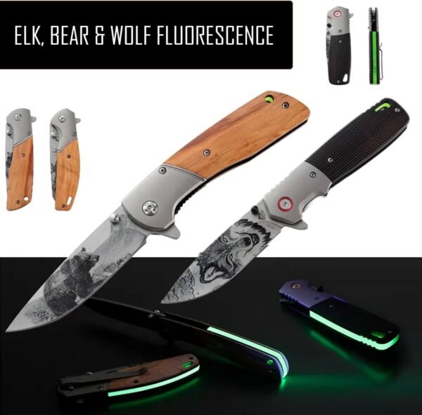 Custom Engraved Folding Pocket Knife  (fluorescence Wolf)