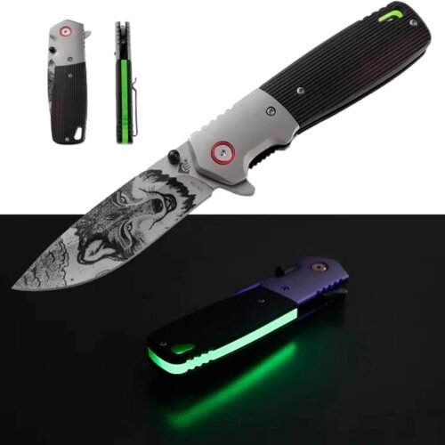 Custom Engraved Folding Pocket Knife  (fluorescence Wolf)