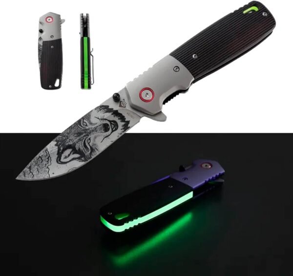 Custom Engraved Folding Pocket Knife  (fluorescence Wolf)