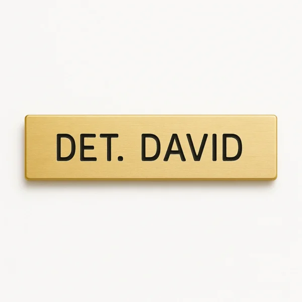 Custom Police, Fire, Municipal Name Tag – Engraved Metal Plate in Gold or Silver With Clutch 5/8" X 2-1/2"
