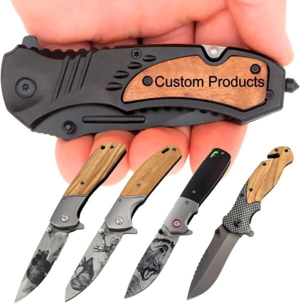Custom Engraved Folding Pocket Knife (Tactical Black)