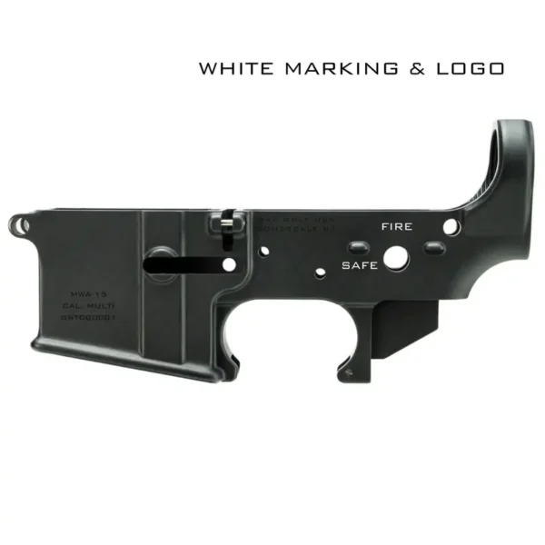 MWA-15 Stripped Lower Receiver | 7075-T6 Forged | WHITE LOGO | Mad Wolf Armory